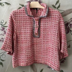Maje Tweed Polo top shirt blouse cropped loose fit Buttons front New without tag